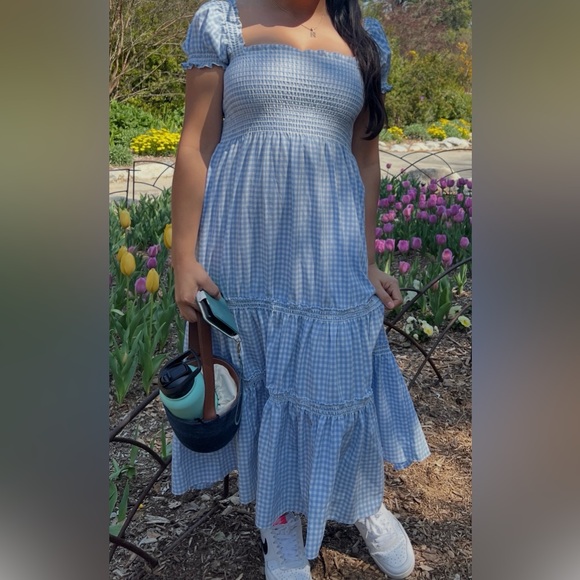 Blue Gingham Smocked Dress - Picture 3 of 3